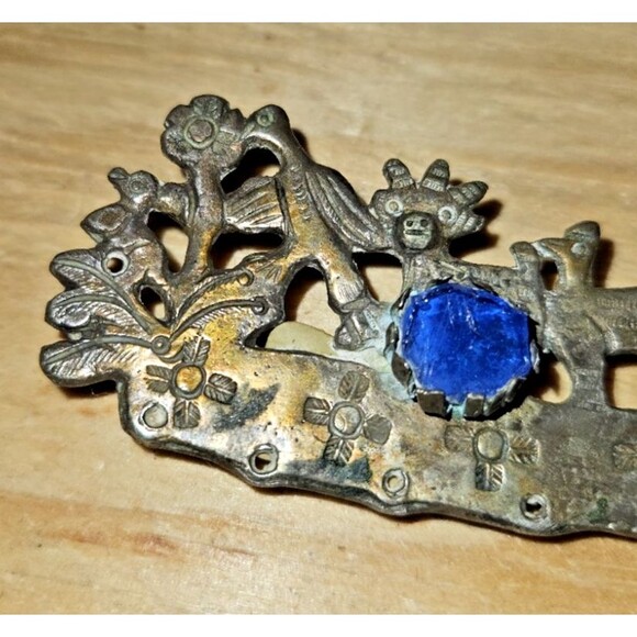 Peruvian Tupu shawl Pin hair Spanish Colonial Style goats bird figures glass main image 7